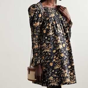 DÔEN Sabia Shirred Floral-print Organic Cotton-poplin dress L